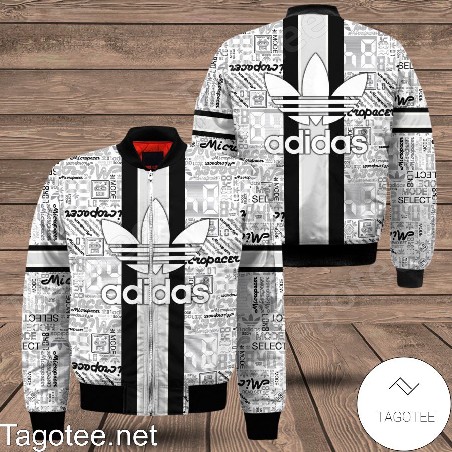 Luxury Adidas Brand Distinct Logo Grey Black Stripes Center Bomber Jacket