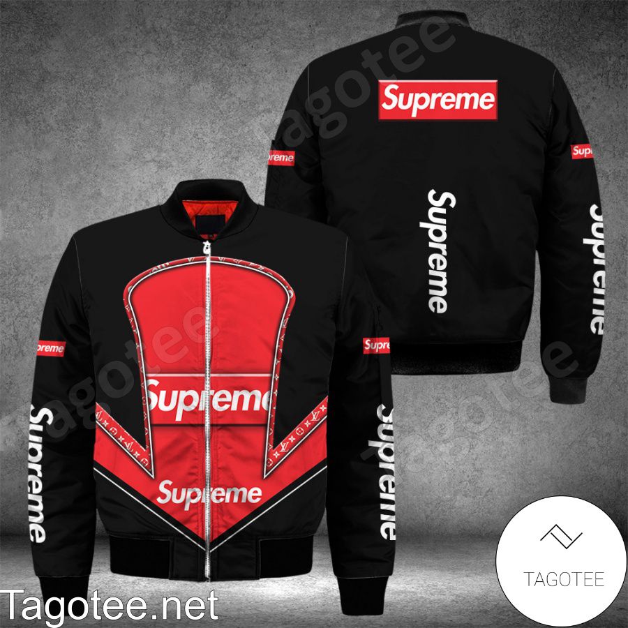 Luxury Supreme With Logo Center Black Bomber Jacket