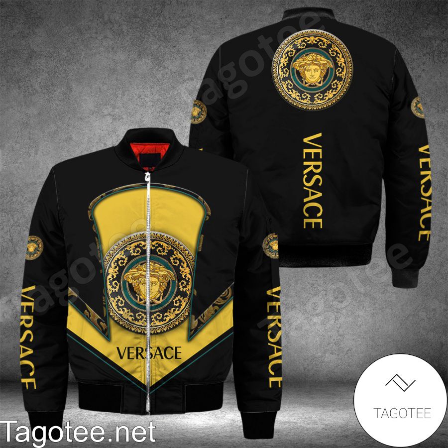 Luxury Versace With Logo Center Black Bomber Jacket - Tagotee