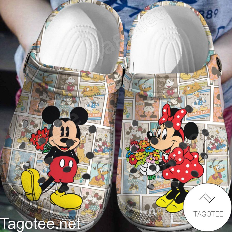 Mickey And Minnie Give Flowers Crocs Clogs - Tagotee