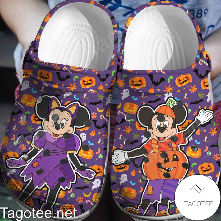 Mickey And Minnie Halloween Purple Crocs Clogs - Tagotee