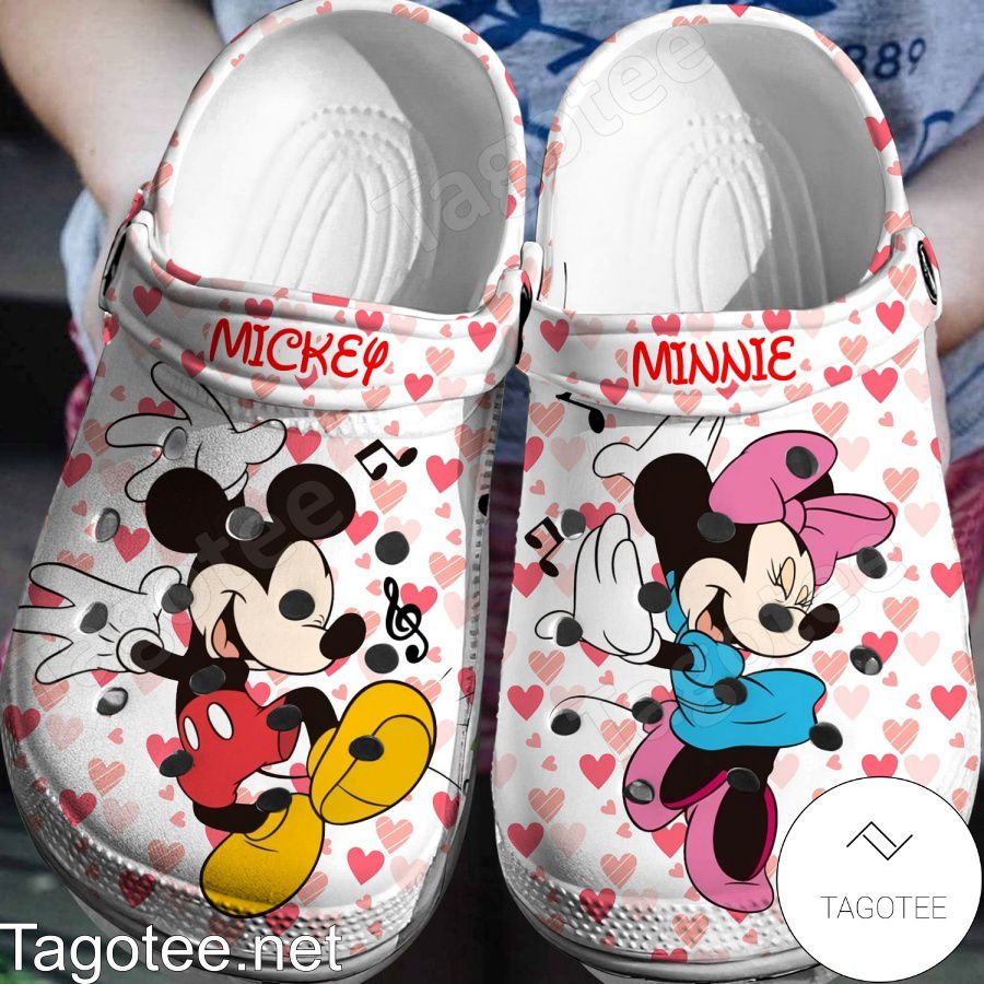 Mickey Mouse And Minnie Mouse Heart And Music Crocs Clogs - Tagotee