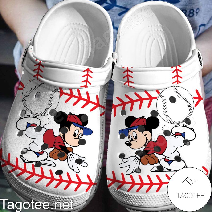 Mickey Mouse Playing Baseball Crocs Clogs - Tagotee