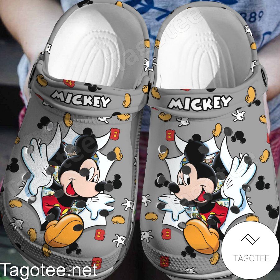 Mickey Mouse Torn Paper Grey Crocs Clogs