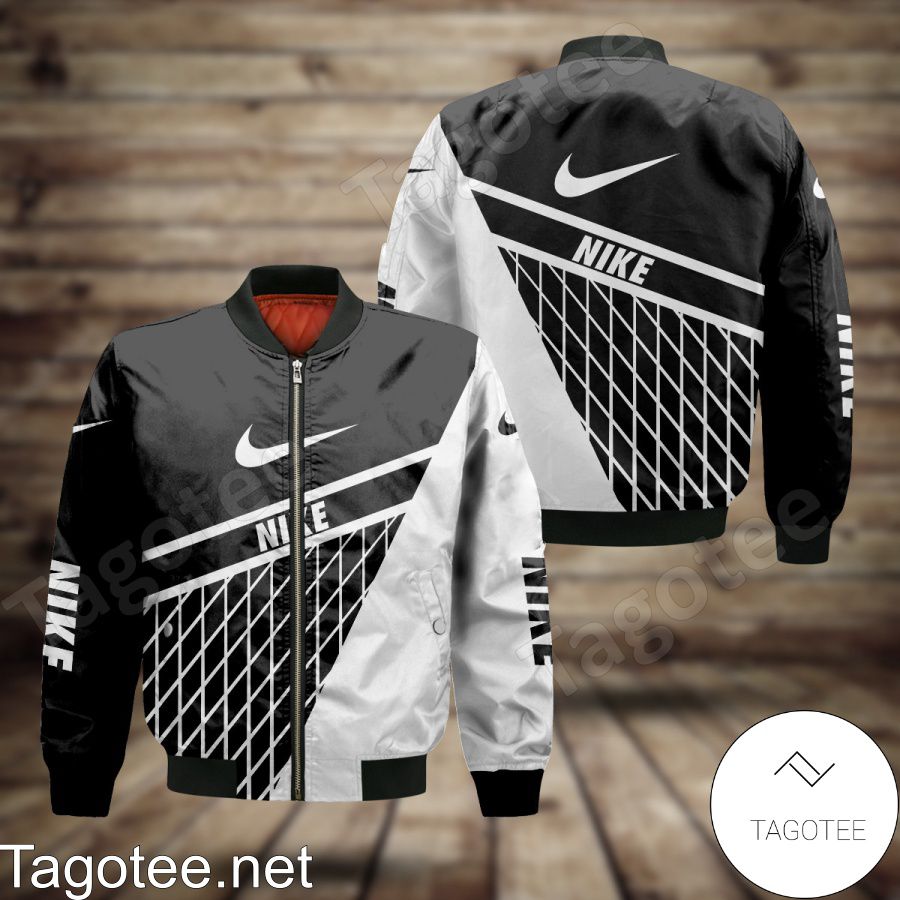 Nike Black And White With Rhombus Check Bomber Jacket