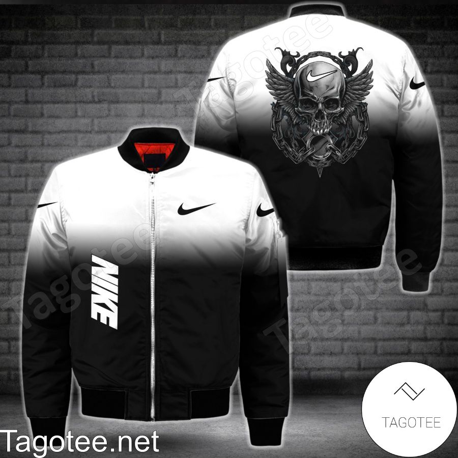 Nike Black White Gradient Skull Bomber Jacket