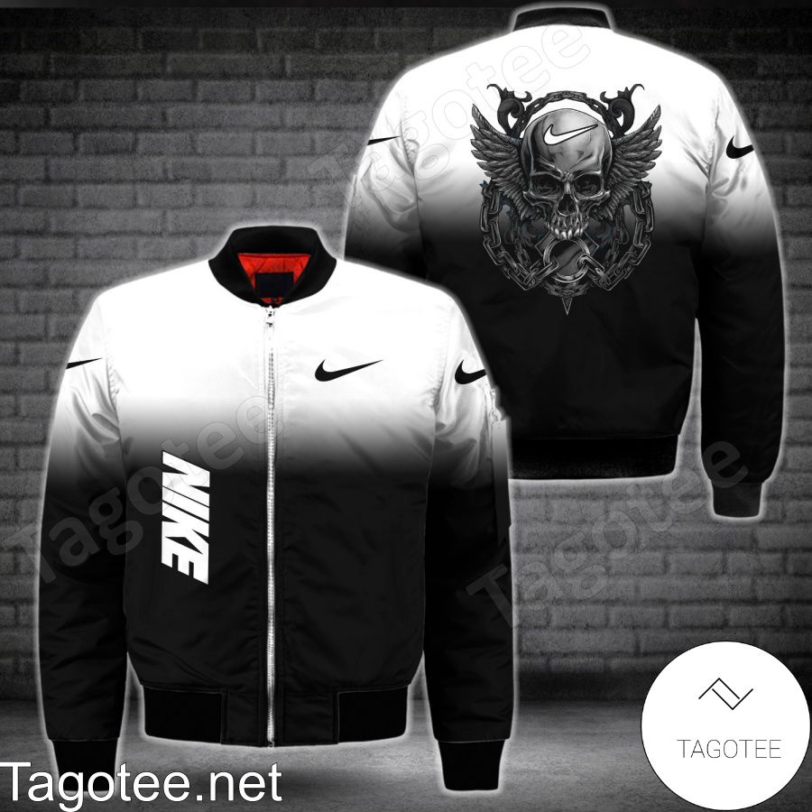 Nike Black White Gradient Skull Bomber Jacket - Tagotee