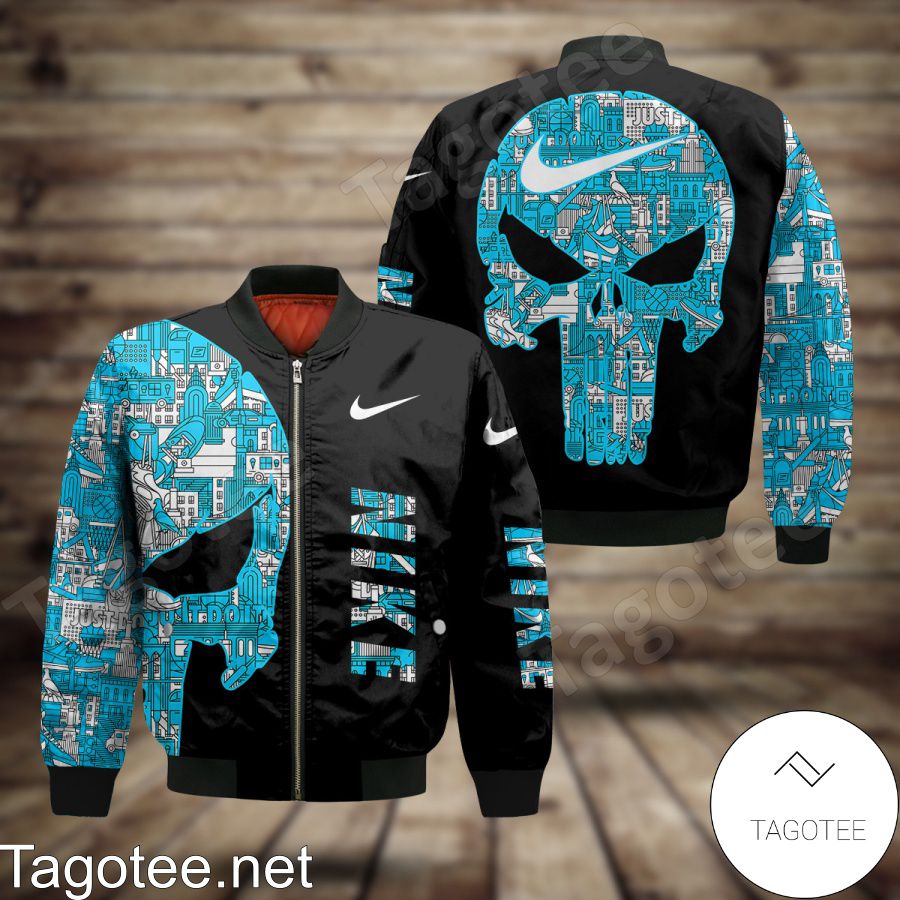 Nike Blue Pattern Skull Bomber Jacket - Tagotee