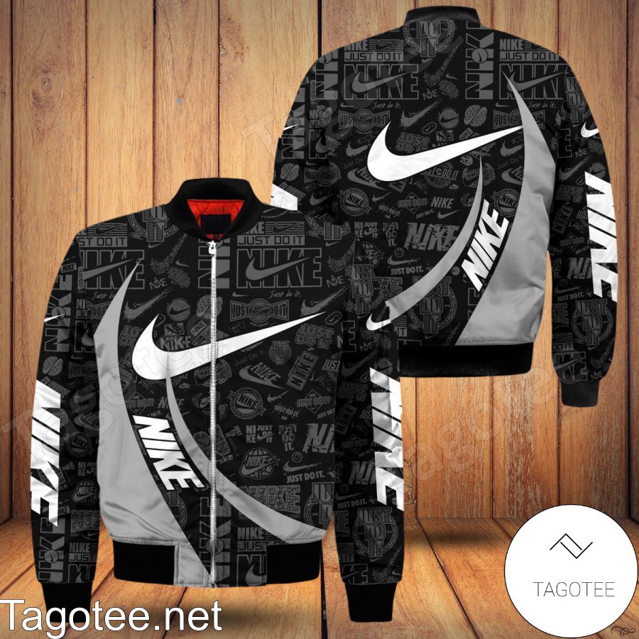 Nike Brand Distinct Logo Grey Curves Bomber Jacket