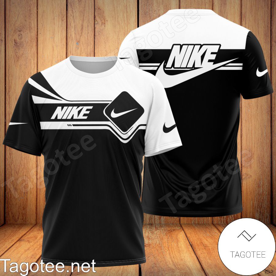 Nike Brand Logo Black Mix White Shirt