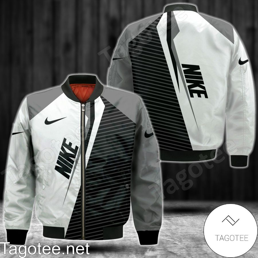 Nike Grey Diagonal Stripes Bomber Jacket