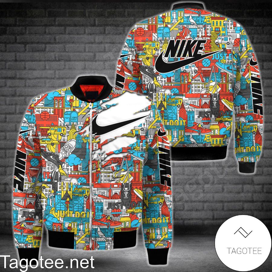 Nike Just Do It Colorful Pattern Bomber Jacket