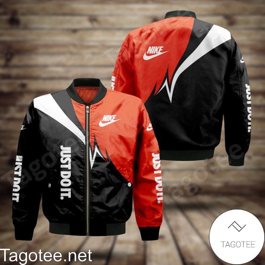 Nike Logo On Diagonal Stripes Bomber Jacket - Tagotee