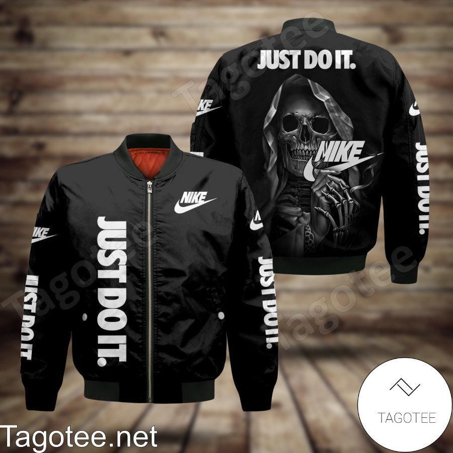 Nike Just Do It Skull Holding Logo Black Bomber Jacket