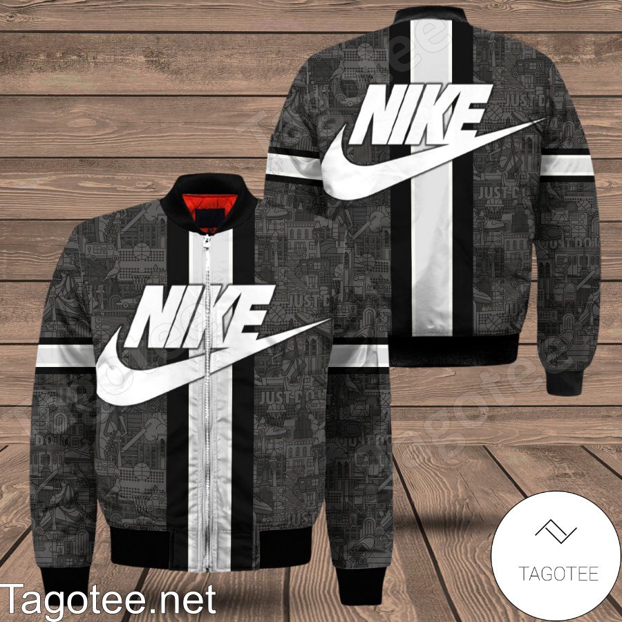 Nike Pattern Logo On Vertical Stripes Bomber Jacket