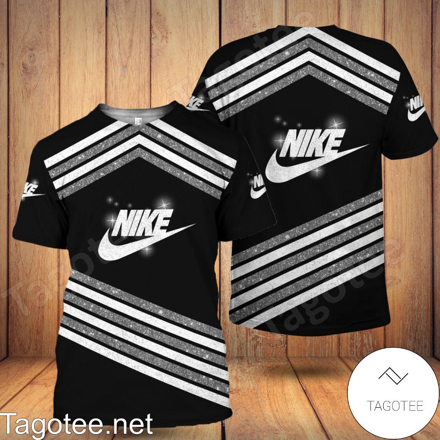 Nike White And Grey Glitter Stripes Shirt