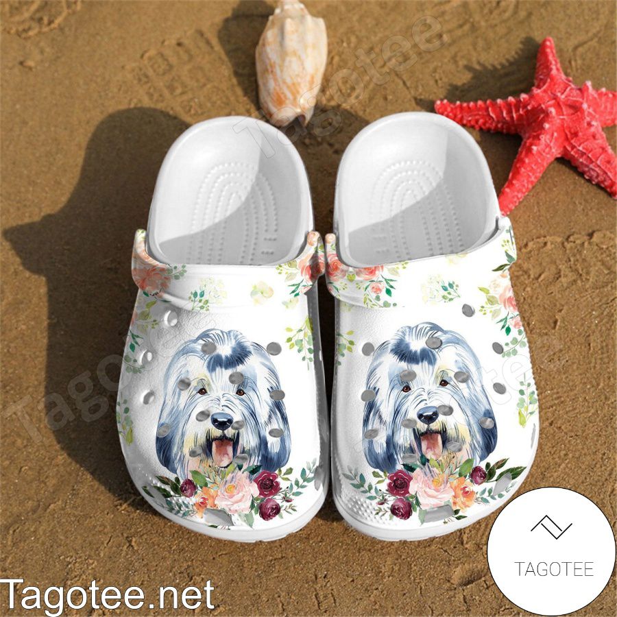 Old English Sheepdog And Flower Crocs Clogs