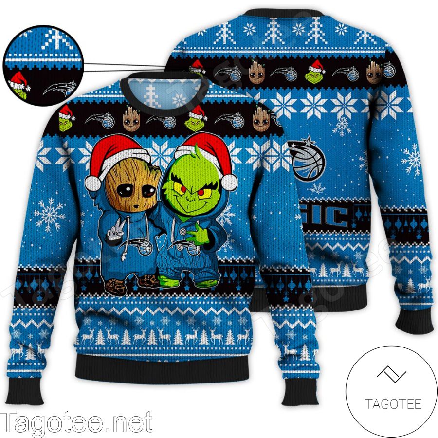 Orlando Magic Baby Groot And Grinch NBA Ugly Christmas Sweater - Tagotee