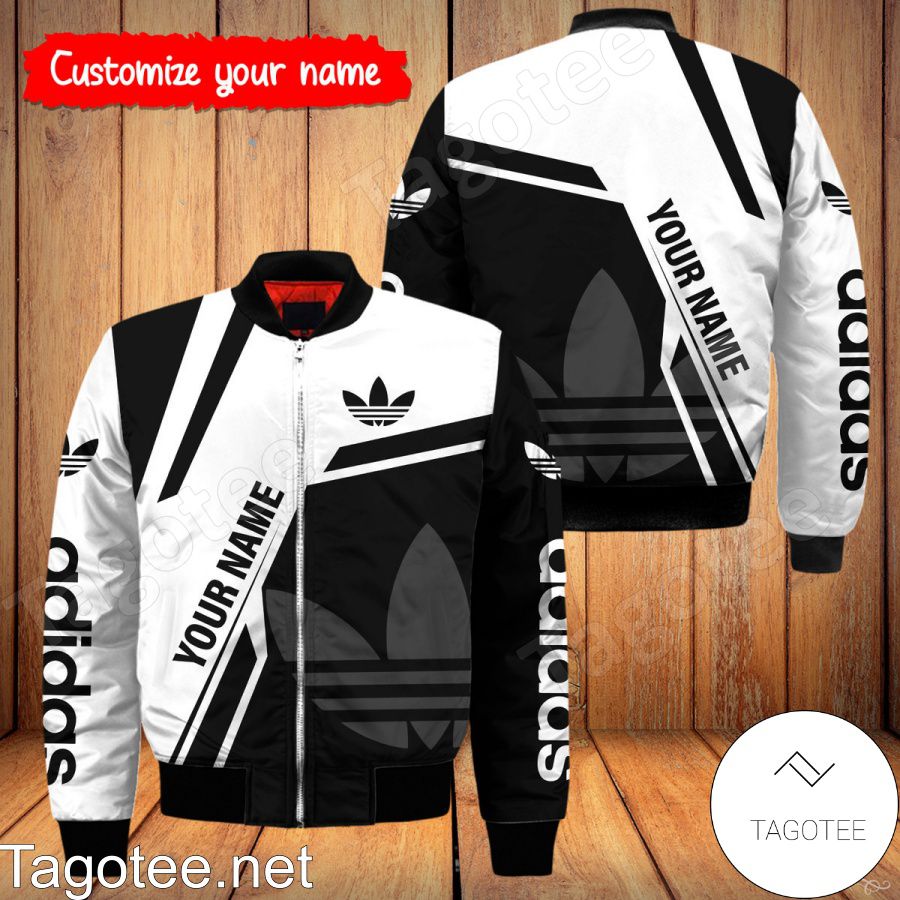 Personalized Adidas Black And White Bomber Jacket