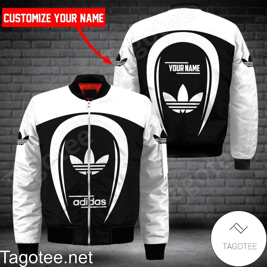 Personalized Adidas Brand White Mix Black Bomber Jacket