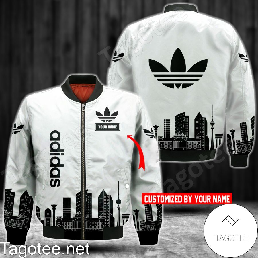 Personalized Adidas City Skyline Silhouette White Bomber Jacket