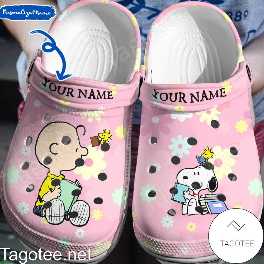 Personalized Charlie Brown And Snoopy Reading Books Crocs Clogs - Tagotee