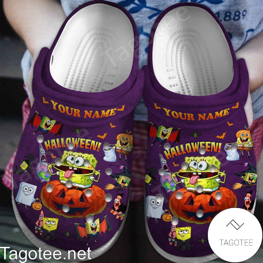 Personalized Halloween Spongebob Squarepants Pumpkin Crocs Clogs a