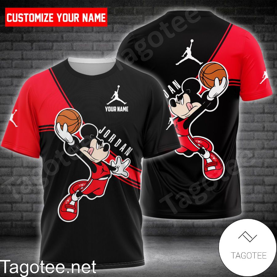 Personalized Jordan Mickey Mouse With Ball Black And Red Shirt