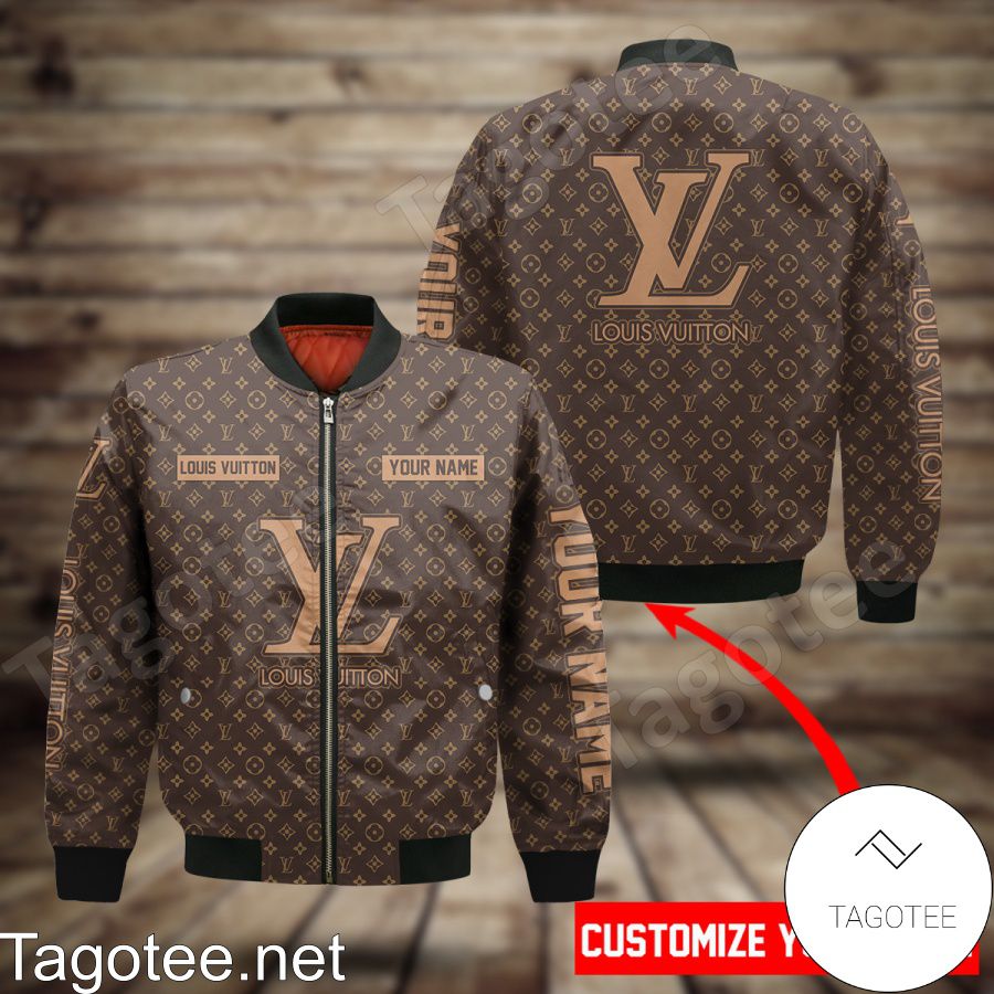 Personalized Louis Vuitton Dark Brown Monogram Bomber Jacket
