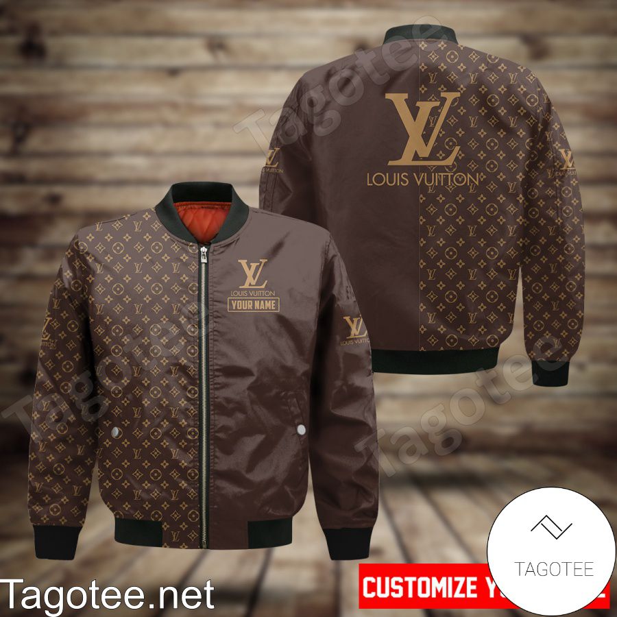 Personalized Louis Vuitton Half Monogram On The Right Dark Brown Bomber Jacket
