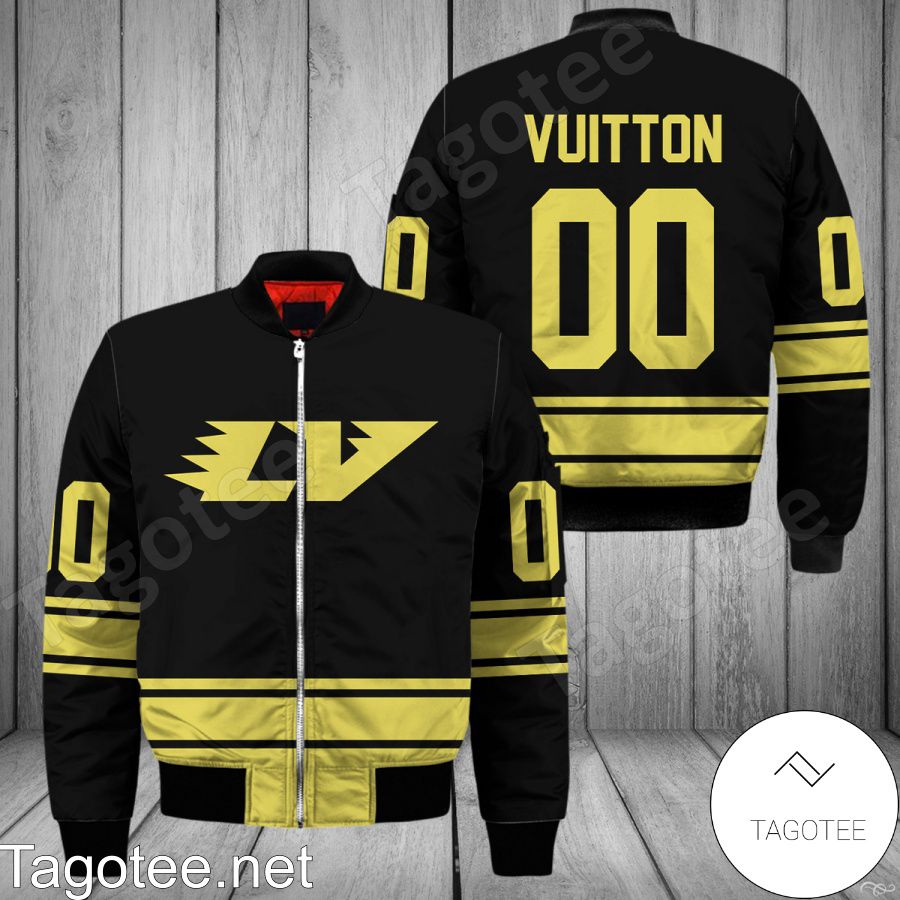 Personalized Louis Vuitton Lv Logo Black And Yellow Bomber Jacket - Tagotee