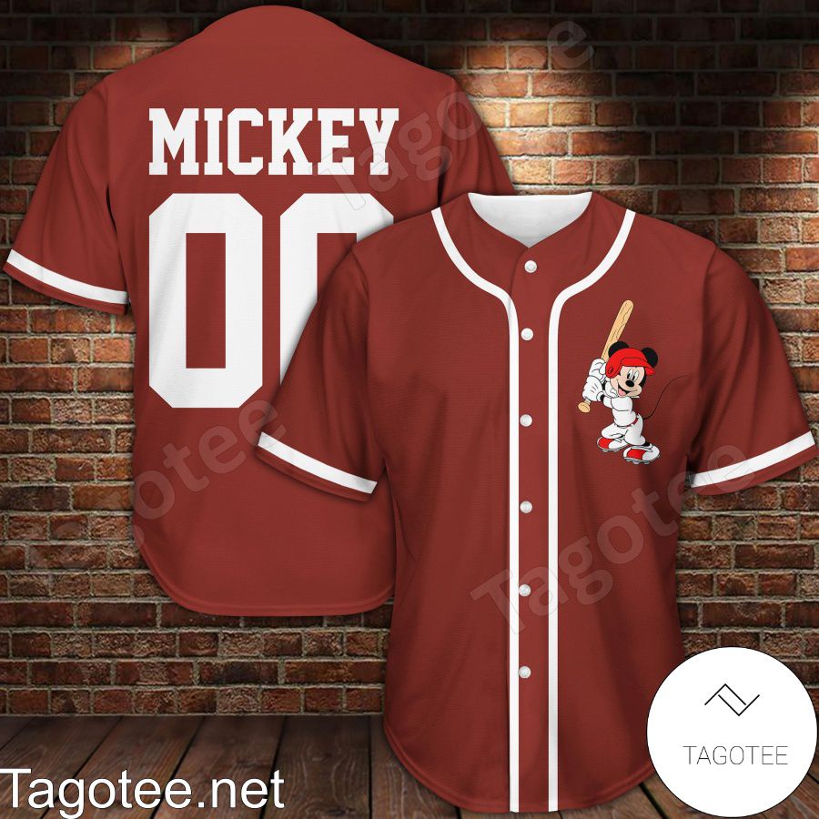 Personalized Mickey Mouse Wine Red Baseball Jersey - Tagotee
