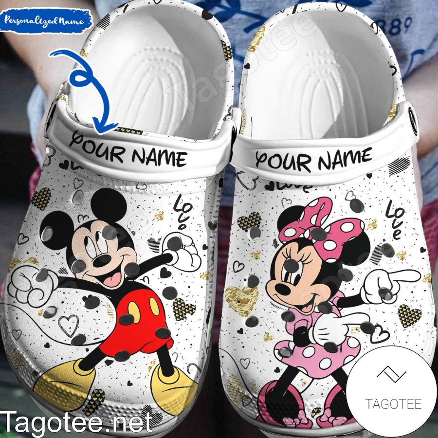 Personalized Minnie And Mickey Love Crocs Clogs - Tagotee
