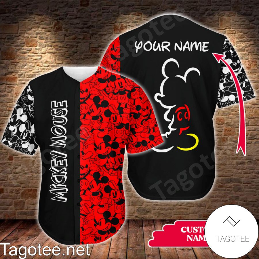 Personalized Name Mickey Mouse Black And Red Baseball Jersey - Tagotee