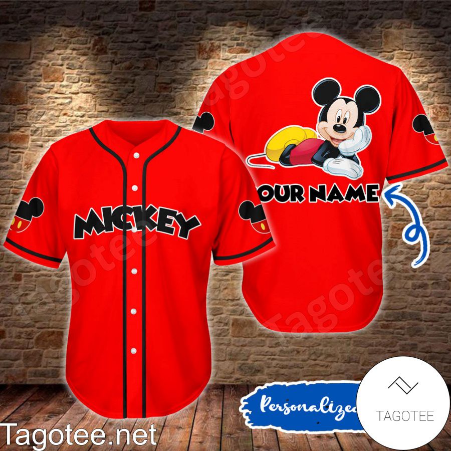 Personalized Name Mickey Mouse Red Baseball Jersey - Tagotee