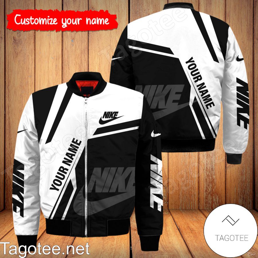 Personalized Nike Black And White Bomber Jacket