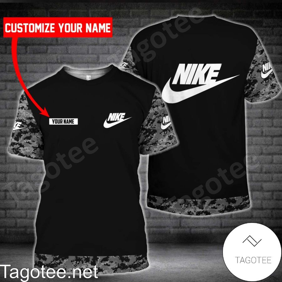 Personalized Nike Black With Grey Camouflage Shirt