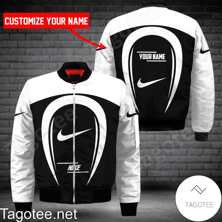 Personalized Nike Brand Black Mix White Bomber Jacket