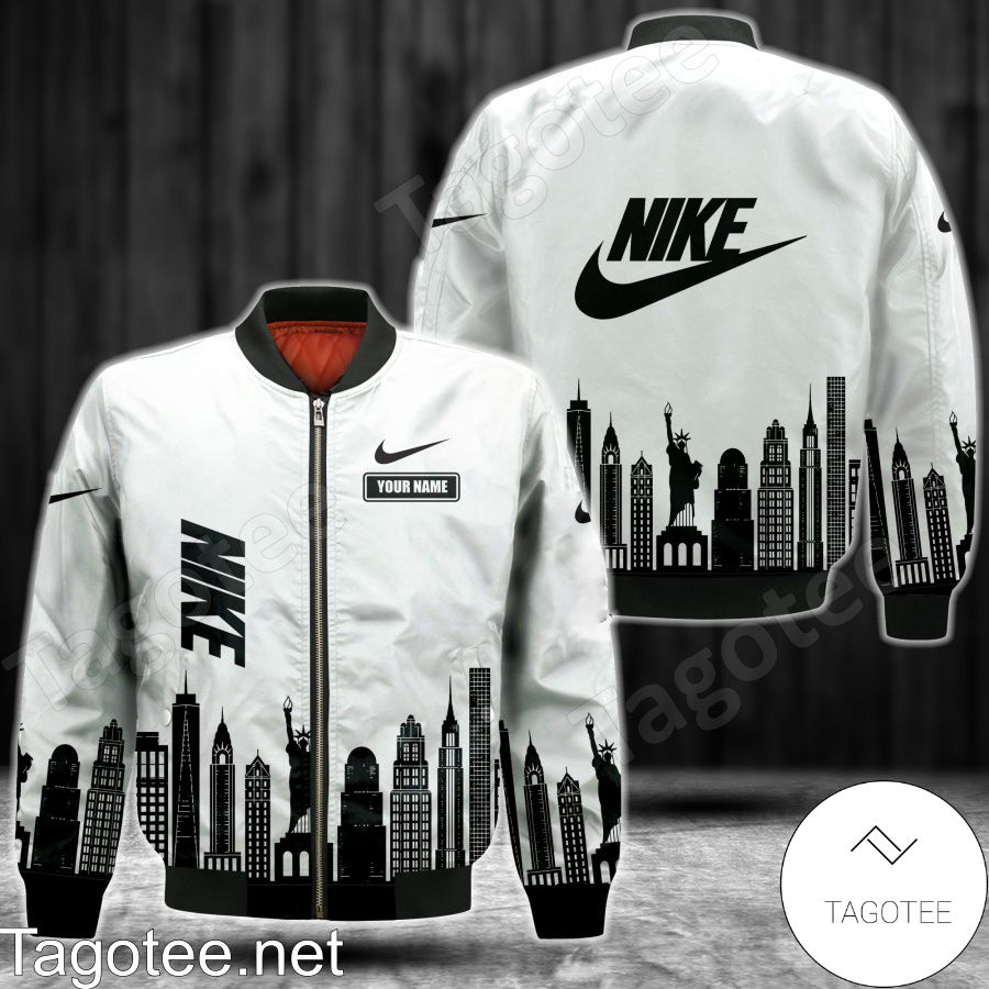 Personalized Nike City Skyline Silhouette White Bomber Jacket