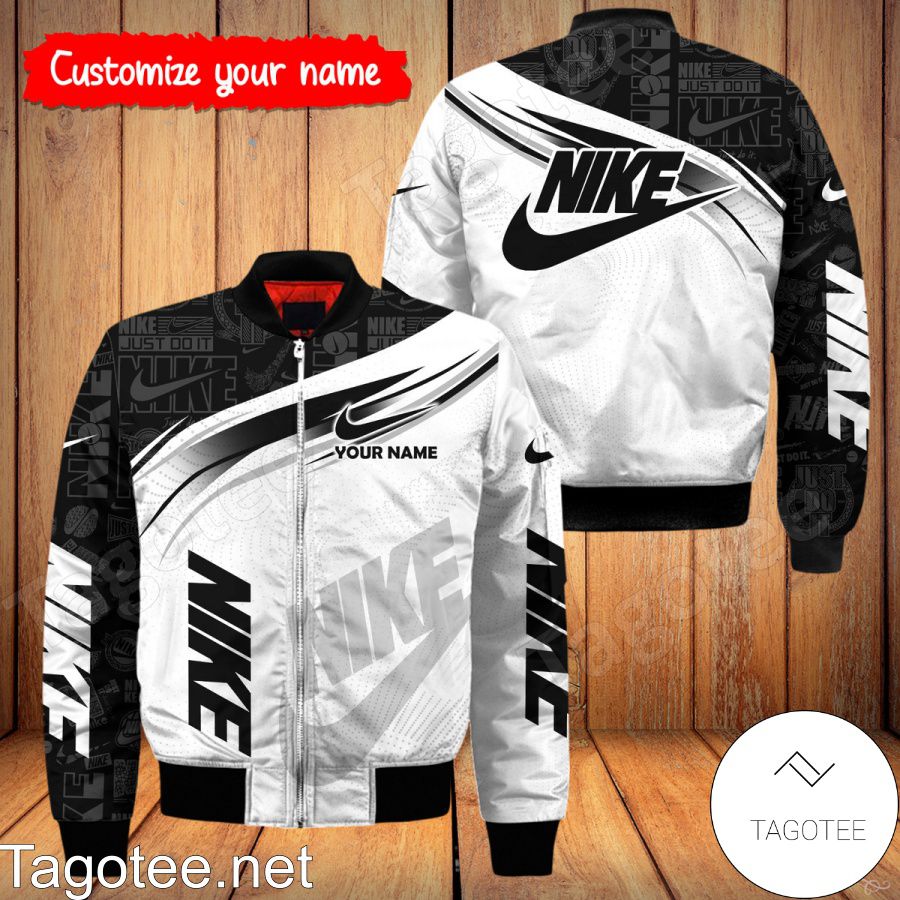 Personalized Nike Just Do It Pattern Black White Bomber Jacket