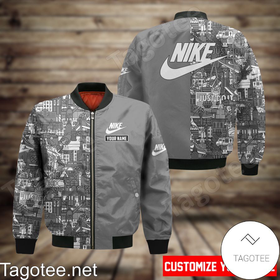 Personalized Nike Just Do It Pattern Grey Bomber Jacket