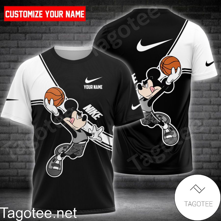 Personalized Nike Mickey Mouse With Ball Black And White Shirt