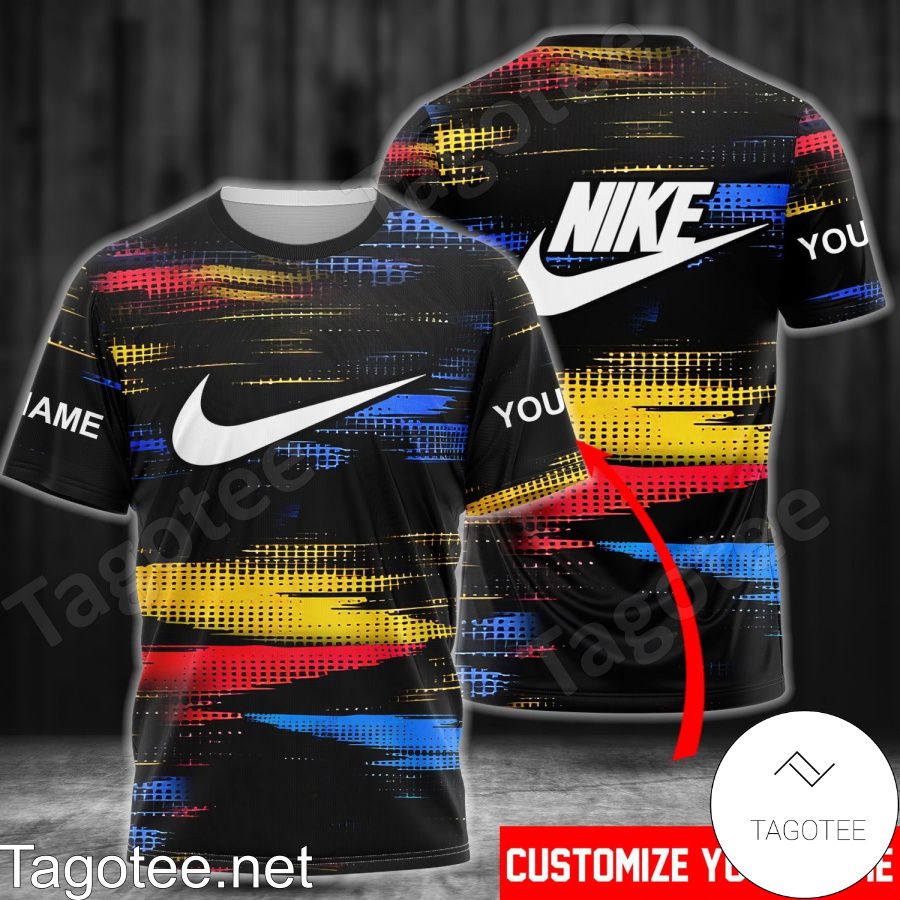 Personalized Nike Multicolor Paint Stroke On Black Shirt