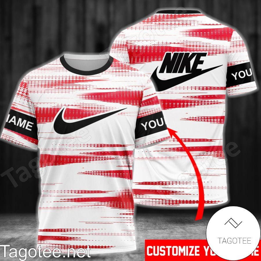 Personalized Nike Red Paint Stroke On White Shirt