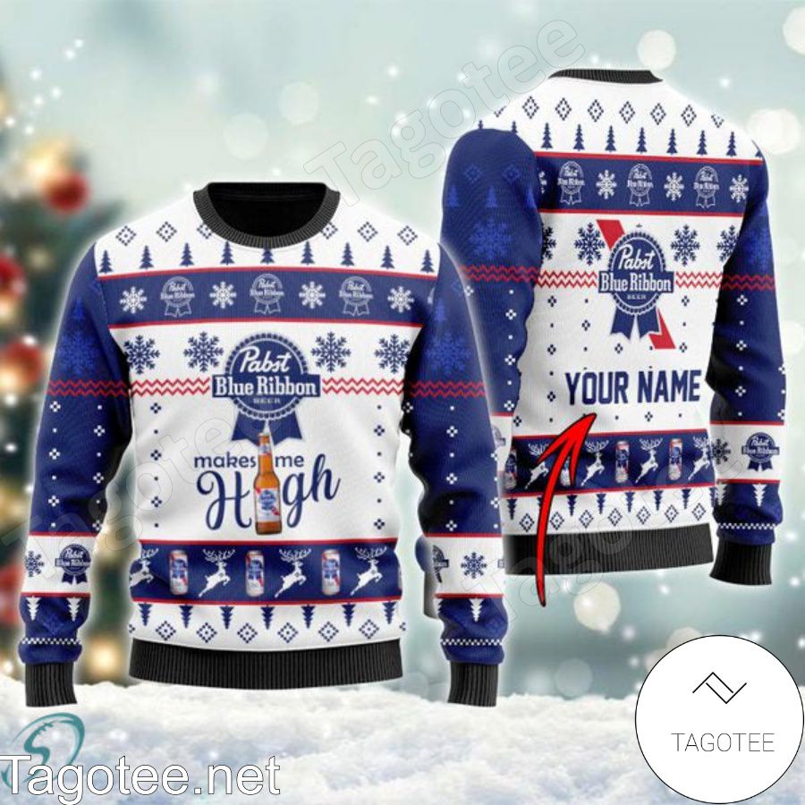 Personalized Pabst Blue Ribbon Make Me High Ugly Christmas Sweater ...