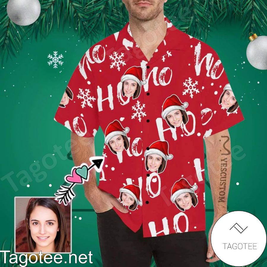 Personalized Photo Christmas Hohoho Red Hawaiian Shirt