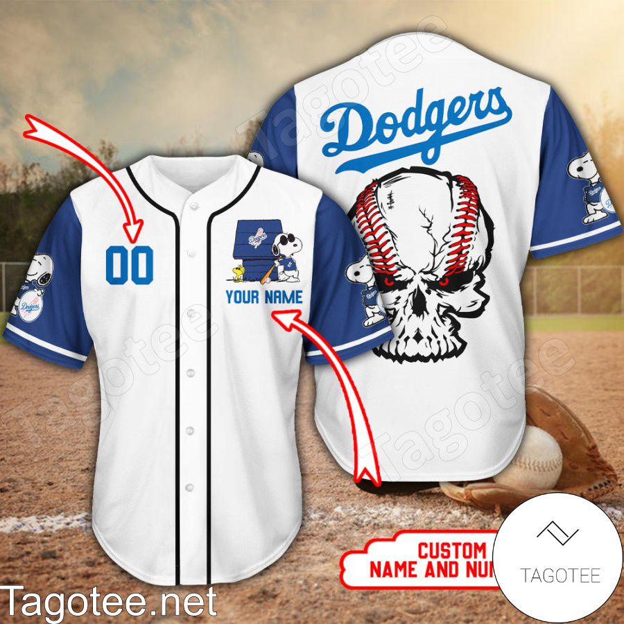 Personalized Snoopy Dodgers Skull Baseball Jersey - Tagotee