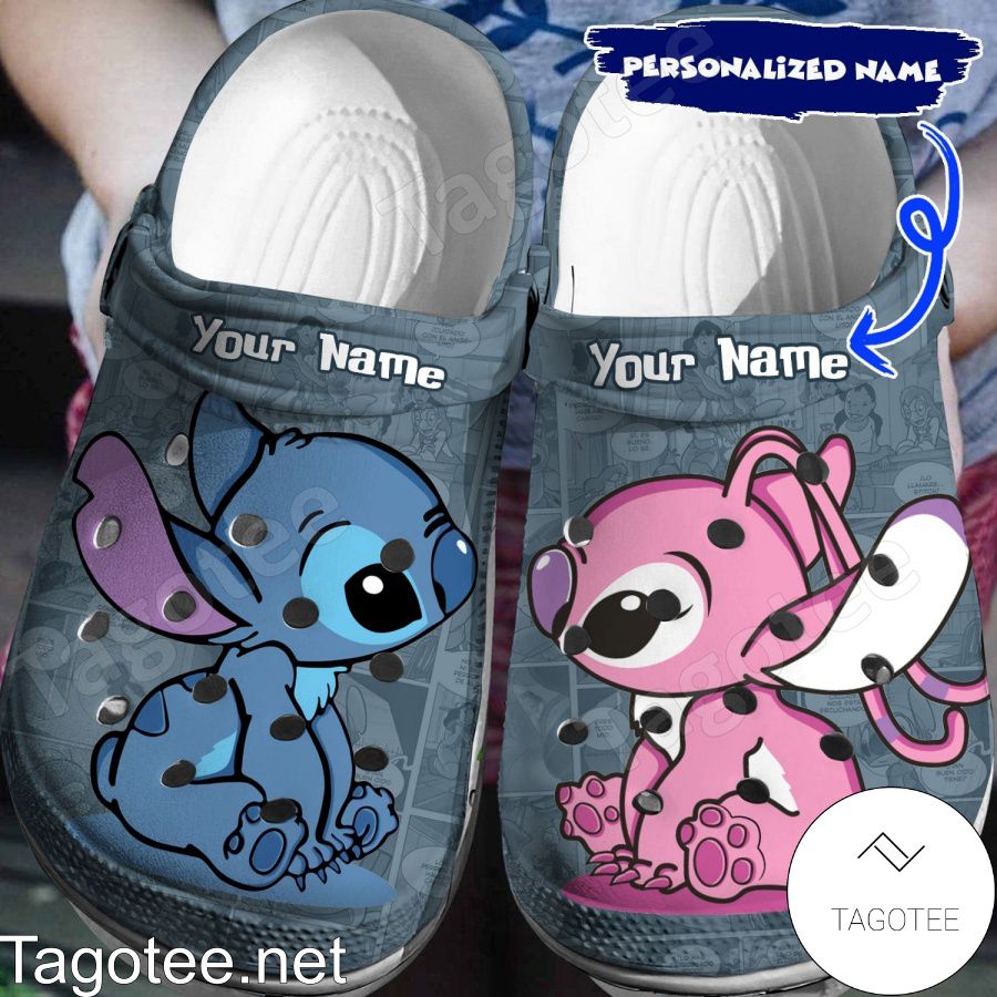 Personalized Stitch And Angel Comic Crocs Clogs - Tagotee