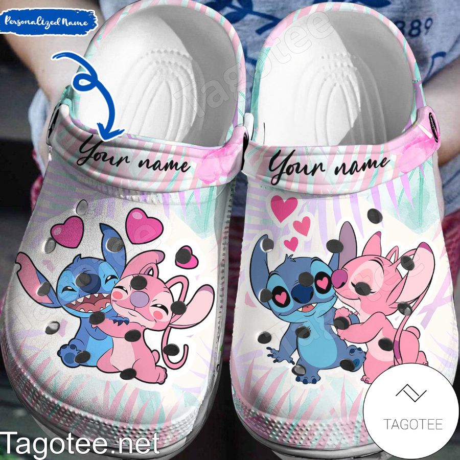 Personalized Stitch And Angel Palm Leaves Crocs Clogs - Tagotee