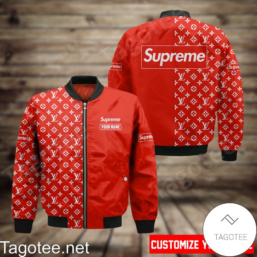 Personalized Supreme Half Monogram Red Bomber Jacket
